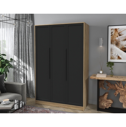 Шкаф распашной Тренд КТ-Ш3 (Дуб золотой ЛДСП/ Черный ЛМДФ) Ш1360 В2128 Г547